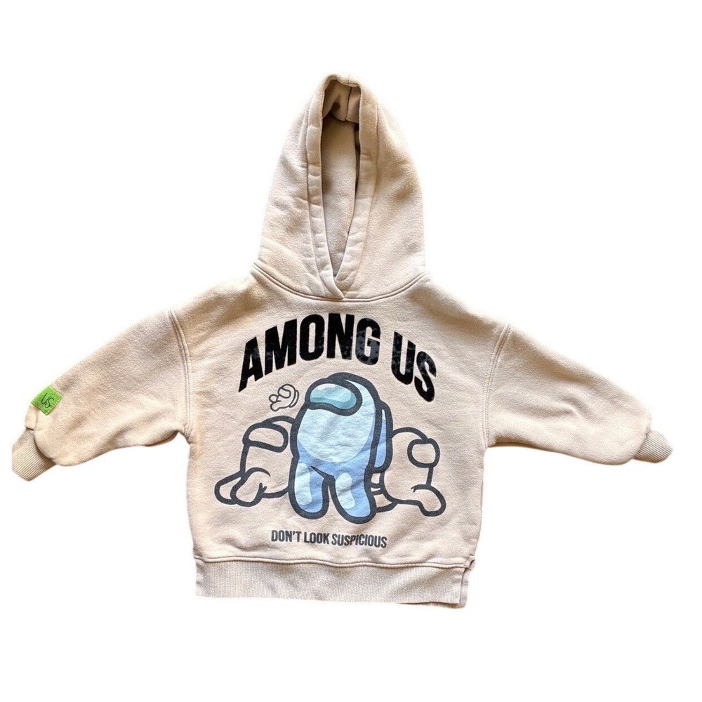 Zara Kids x Among Us Hoodie Tan Sweatshirt‎ Size 6 Don't Look Sus